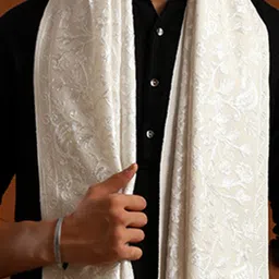 Tweedle Men Kashmiri Aari Embroidery Stole with Fringed Border image 4