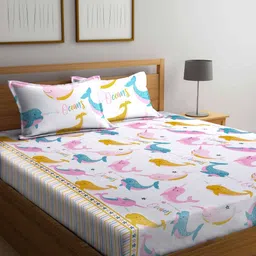 Myntra Elegant Homes White & Pink Dolphin Printed 300 TC King Bedsheet Set 2.5 m x 2.25 m-picture-27