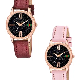 Gopal Shopcart Unisex Pack of 2 Embellished Straps Analogue Watch C25RG Roman MRO PINK L-picture-36