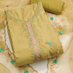SHADOW & SAINING Embroidered Pure Cotton Semi-Stitched Dress Material-image-42