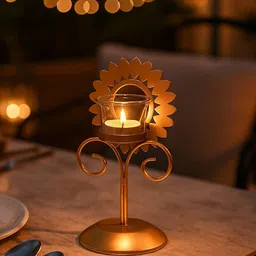 MARKET99 Gold-Toned Sunflower T-Lite Candle Holder image 2