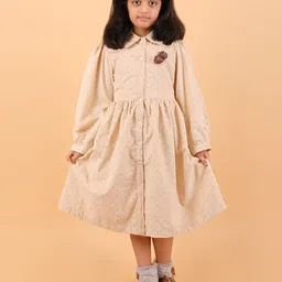 CALYX CLOTHING Girls Polka Dot Print Shirt Collar Puff Sleeve Cotton Fit & Flare Dress-picture-13