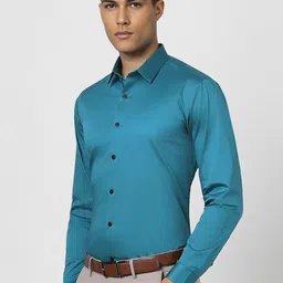 van heusen V Dot Men Spread Collar Solid Cotton Slim Fit Formal Shirt image 3