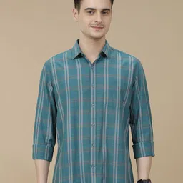 CAVALLO by Linen Club Contemporary Slim Fit Windowpane Checks Casual Shirt-picture-40