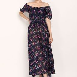 DODO & MOA Floral Print Off-Shoulder Puff Sleeve Georgette Maxi Dress-picture-18