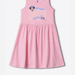 YK Girls Graphic Print Minnie Mouse Fit & Flare Dress-image-4