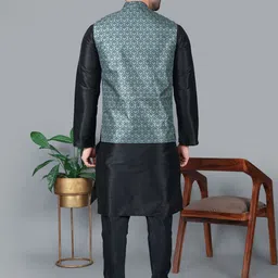 MAG Mandarin Collar Dupion Silk Straight Kurta With Churidar & Waistcoat image 2