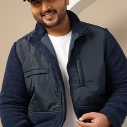 Sztori Plus Size Mock Collar Faux Fur Trim Tailored Jacket-image-37