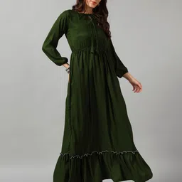 Raiyani Fashion Women Tie-Up Neck Puff Sleeve Tiered Fit & Flare Maxi Dress-picture-36