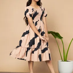 ZWERLON Print Puff Sleeve A-Line Midi Dress image 5