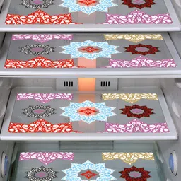 LooMantha 5Pcs Blue & Purple Checked & Printed Fridge Top Cover & Fridge Mats image 4