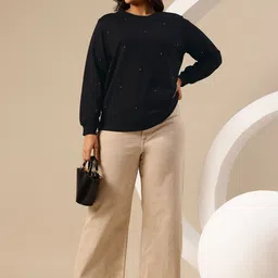 Sztori Plus Size Beads Embellished Relaxed Fit Sweatshirt image 4