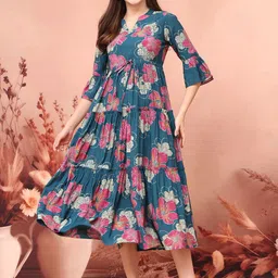 OTABU Floral Print Flared Sleeve Flare Midi Dress-picture-22