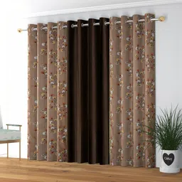GEET CREATIONS Coffee Brown Set of 3 Floral Room Darkening Long Door Curtain-picture-40
