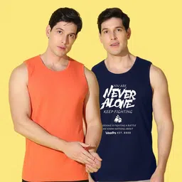 WOOSTRO Men Pack of 2 Typography Printed Round Neck Cotton Slim Fit Sports T-shirts image 3