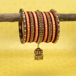 GLIKA Set of 42 Gold-Plated Artificial Stones and Beads Jhumka Charm Bangles image 4