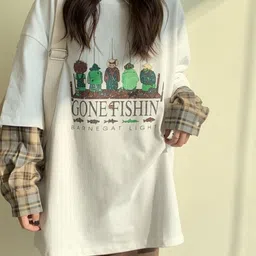 StyleCast White & Brown Graphic Printed Oversized T-shirt image 2
