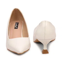 Luvfeet Women Solid Pointed Toe Closed Back Kitten Pumps Heels image 5