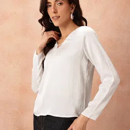 all about you V-Neck Cut Out Detail Satin Finish A-Line Top image 2