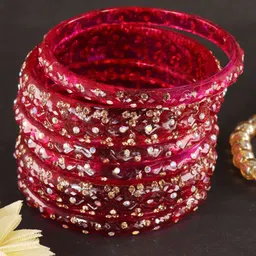 LAVAZZA Set Of 6 Zircon Diamond & Beads Work Glass Bangles image 2