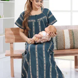 Moda Rapido Women Striped Maternity Maxi Nightdress-picture-15