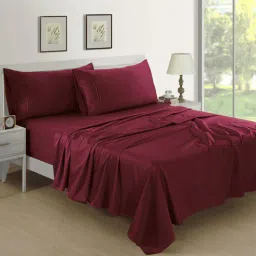 Burgundy Solid 400 TC Cotton Satin King Bedsheet With 2 Pillow Covers by Aurave-picture-24