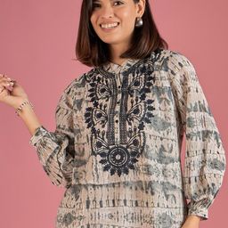 DressBerry Tie and Dye Print Mandarin Collar Chiffon Blouson Top-picture-16
