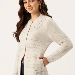 APSLEY Horizontally Self-Striped Button-Down Cardigan with Embellished Detail image 2