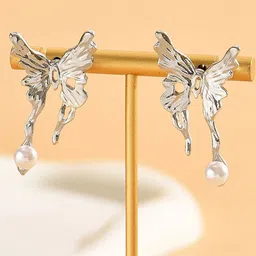 KRENOZ Silver-Plated Pearls Beaded Animal Shaped Studs-image-41