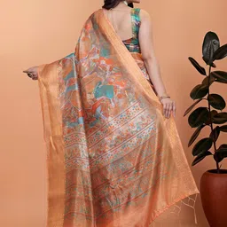 HERE&NOW Printed Woven Design Zari Banarasi Saree image 3