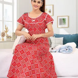 NIGHTY KING Bandhani Printed Pure Cotton Maxi Nightdress-image-31