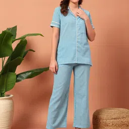 Ameerah Checked Lapel Collar Short Sleeves Night suit-picture-37