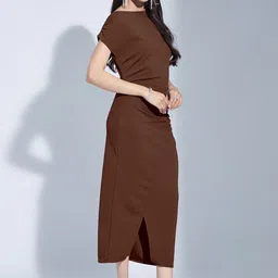 Selvia Edge Women Solid Extended Sleeves Bodycon Midi Dress image 5