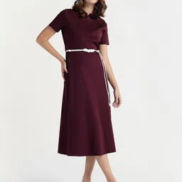 ELLE Shirt Collar A-Line Midi Dress-picture-38