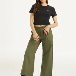 levi's Women's Mid Rise Olive Baggy Cargo Trousers image 1