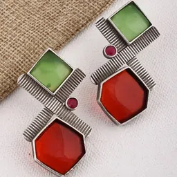 MODE & MINIMAL Silver-Plated Artificial Stones Studded Geometric Shaped Studs-picture-19