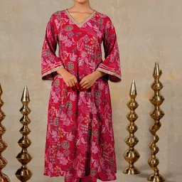 KALINI Women Floral Printed Regular Gotta Patti Kurta with Trousers-picture-30