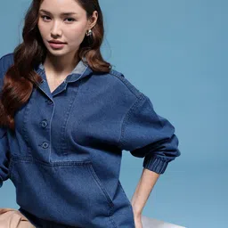 HERE&NOW Pure Cotton Hooded Denim Jacket-picture-39