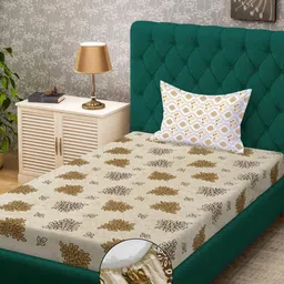 KLOTTHE Yellow Cotton Floral 400 TC Single Bedsheets-picture-38