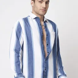 VASTRADO Men Classic Slim Fit Multi Stripes Opaque Striped Casual Shirt image 4