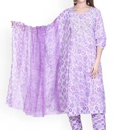 Woollen 4U Women Floral Printed Kurta with Trousers & Dupatta-image-46