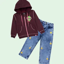 KiddoPanti Girls Printed Hooded Sweatshirt With Jeans-picture-52