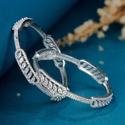 Opal Touch Set Of 2 Rhodium-Plated & White Brass American Diamond Bangle-picture-23