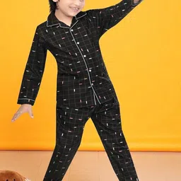 Club96 Boys Black Grid Check with Multicolor Dots Cotton Blend Sleepwear image 3