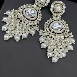 MEIRA JEWELLERY Gold-Plated Artificial Stones Studded & Beaded Teardrop Shaped Chandbalis-picture-10