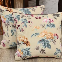 Urban Jaipur Beige & Pink 2 Pieces Floral Printed Square Cotton Cushion Covers-picture-46