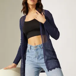 SHOWOFFFF Self Design Longline Open Front Sheer Shrug-picture-27