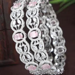SGA FASHION Set Of 2 Silver-Plated American Diamond Studded Bangles-picture-16