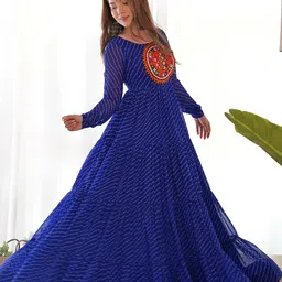 LABELKBBRAND Lehariya Printed Thread Work Tiered Georgette Fit and Flare Maxi Ethnic Dress image 1