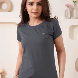 Larqi Women Solid Round Neck Cotton T-shirt-image-69